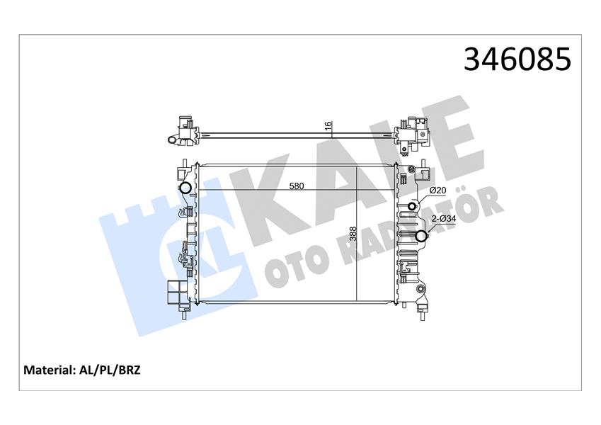 KALE OTO RADYATÖR 346085 Soğutma Sistemi Su Soğutucu & Parçaları - CHEVROLET AVEO Hatchback (T300) uyumlu