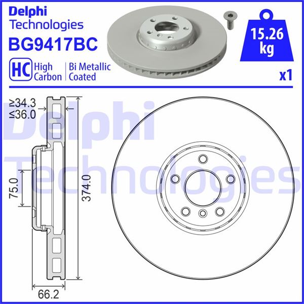 DELPHI BG9417BC Fren Sistemleri Fren Diski - BMW 7 (F01, F02, F03, F04) uyumlu
