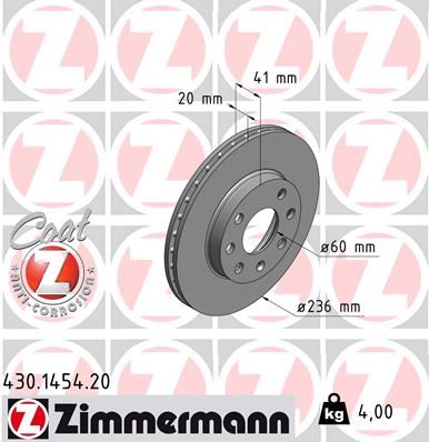 ZIMMERMANN 430.1454.20 Fren Sistemleri Fren Diski - OPEL CORSA A Hatchback (S83) uyumlu