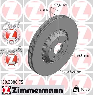 ZIMMERMANN 100.3386.75 Fren Sistemleri Fren Diski - AUDI A8 D5 (4N2, 4N8, 4NC, 4NL) uyumlu
