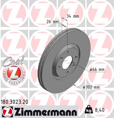 ZIMMERMANN 180.3023.20 Fren Sistemleri Fren Diski - CITROËN C4 PICASSO I MPV (UD_) uyumlu