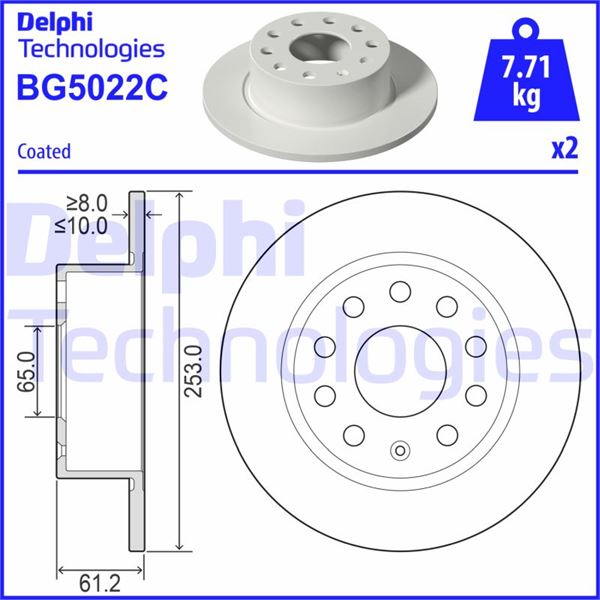 DELPHI BG5022C Fren Sistemleri Fren Diski - SKODA OCTAVIA III (5E3, NL3, NR3) uyumlu