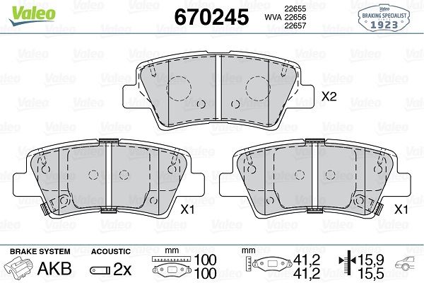 VALEO 670245 Fren Sistemleri Fren Balatası - HYUNDAI TUCSON (TL, TLE) uyumlu