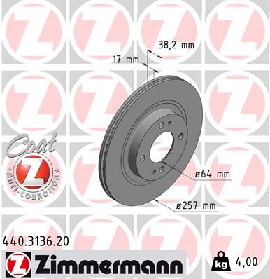 ZIMMERMANN 440.3136.20 Fren Sistemleri Fren Diski - PEUGEOT ION uyumlu