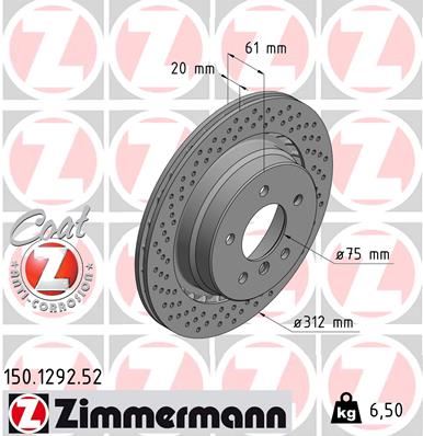 ZIMMERMANN 150.1292.52 Fren Sistemleri Fren Diski - BMW 3 Coupe (E36) uyumlu