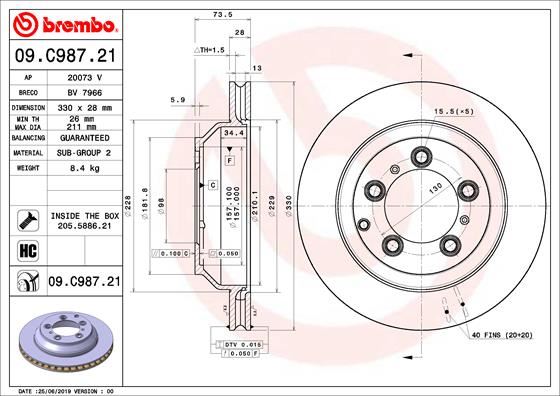 BREMBO 09.C987.21 Fren Sistemleri Fren Diski - PORSCHE CAYENNE (9YA) uyumlu