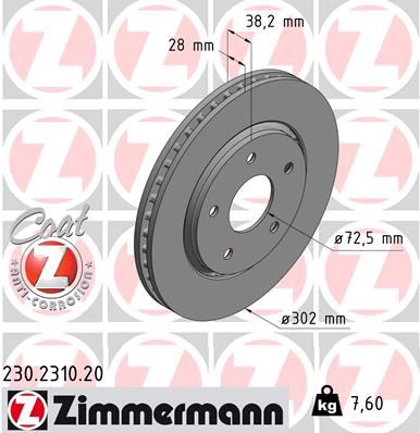 ZIMMERMANN 230.2310.20 Fren Sistemleri Fren Diski - DODGE JOURNEY uyumlu