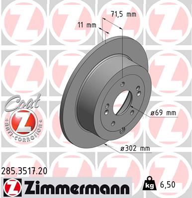 ZIMMERMANN 285.3517.20 Fren Sistemleri Fren Diski - HYUNDAI SANTA FÉ II (CM) uyumlu