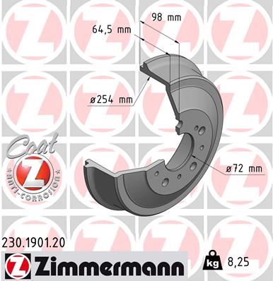 ZIMMERMANN 230.1901.20 Fren Sistemleri Fren Kampanası - CITROËN C25 Minibüs/Otobüs (280_, 290_) uyumlu