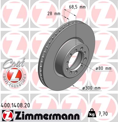 ZIMMERMANN 400.1408.20 Fren Sistemleri Fren Diski - MERCEDES-BENZ S-SERISI (W126) uyumlu