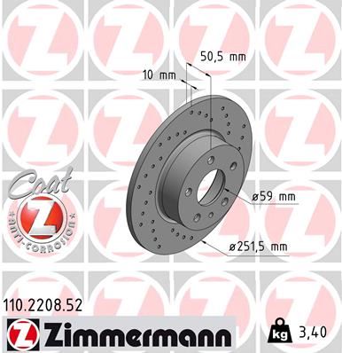 ZIMMERMANN 110.2208.52 Fren Sistemleri Fren Diski - ALFA ROMEO 164 (164_) uyumlu
