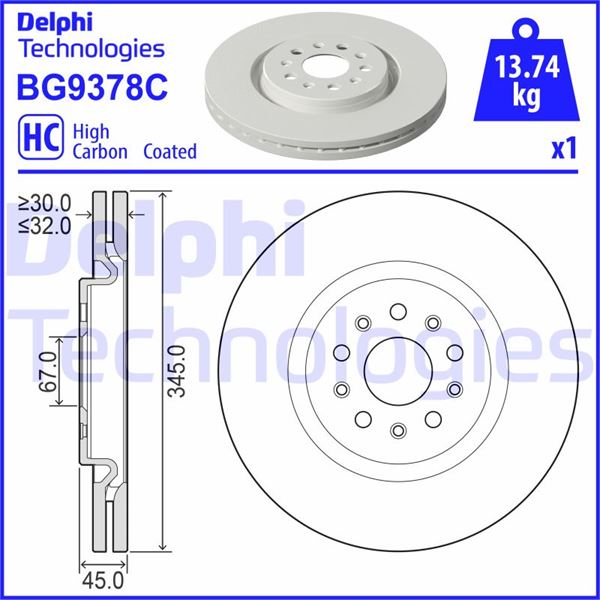 DELPHI BG9378C Fren Sistemleri Fren Diski - MASERATI LEVANTE SUV (M161) uyumlu