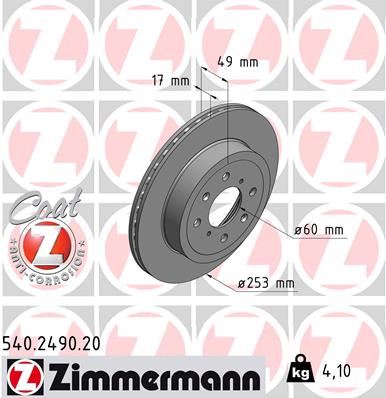 ZIMMERMANN 540.2490.20 Fren Sistemleri Fren Diski - OPEL AGILA A (H00) uyumlu