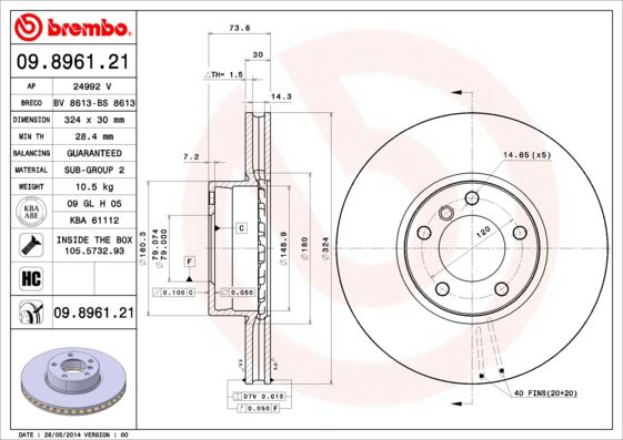BREMBO 09.8961.21 Fren Sistemleri Fren Diski - BMW 5 (E39) uyumlu