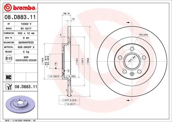 BREMBO 08.D883.11 Fren Sistemleri Fren Diski - VOLVO XC40 (536) uyumlu