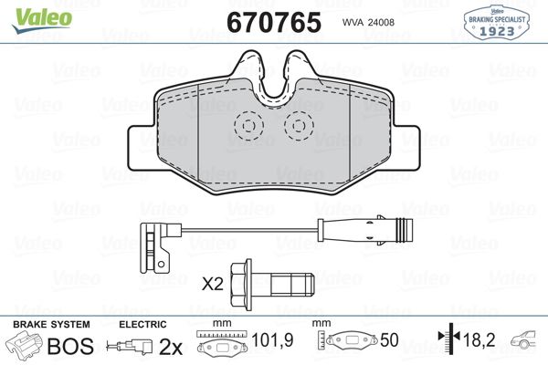 VALEO 670765 Fren Sistemleri Fren Balatası - MERCEDES-BENZ VITO / MIXTO Panelvan/Van (W639) uyumlu