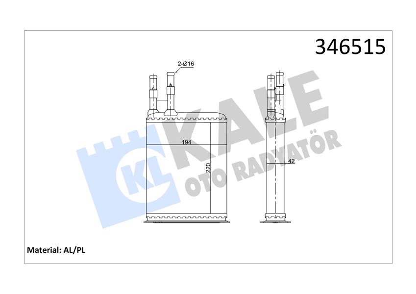KALE OTO RADYATÖR 346515 İklimlendirme Sistemi İç Mekan Isı Değiştirici - PEUGEOT BOXER Minibüs/Otobüs (230P) uyumlu