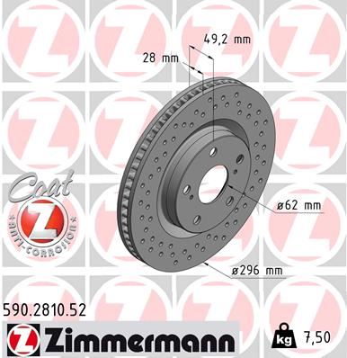 ZIMMERMANN 590.2810.52 Fren Sistemleri Fren Diski - TOYOTA CAMRY Sedan (_V5_) uyumlu