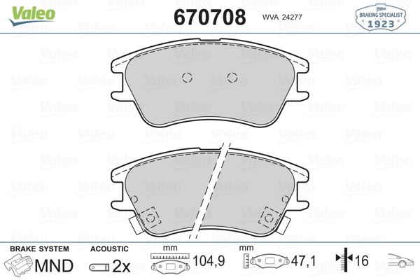 VALEO 670708 Fren Sistemleri Fren Balatası - HYUNDAI ATOS (MX) uyumlu