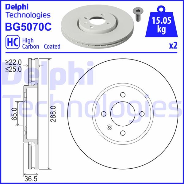 DELPHI BG5070C Fren Sistemleri Fren Diski - VW UP! (121, 122, BL1, BL2, BL3, 123) uyumlu
