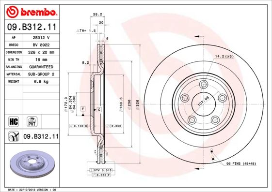 BREMBO 09.B312.11 Fren Sistemleri Fren Diski - JAGUAR XF I (X250) uyumlu