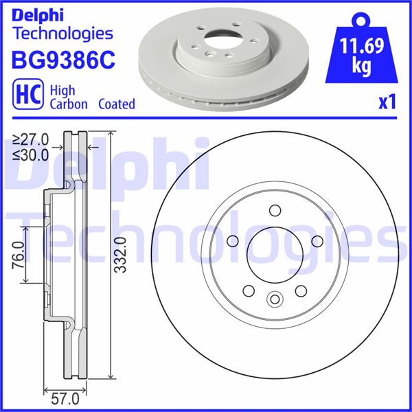 DELPHI BG9386C Fren Sistemleri Fren Diski - VW AMAROK (2HA, 2HB, S1B, S6B, S7A, S7B, AGD) uyumlu