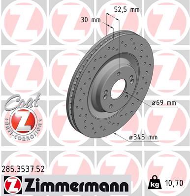 ZIMMERMANN 285.3537.52 Fren Sistemleri Fren Diski - HYUNDAI i30 FASTBACK (PDE, PDEN) uyumlu
