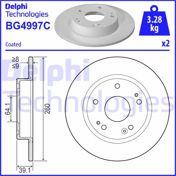 DELPHI BG4997C Fren Sistemleri Fren Diski - HONDA CIVIC X Hatchback (FC_, FK_) uyumlu