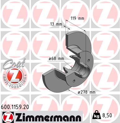 ZIMMERMANN 600.1159.20 Fren Sistemleri Fren Diski - VW TRANSPORTER T3 Minibüs/Otobüs (25_) uyumlu