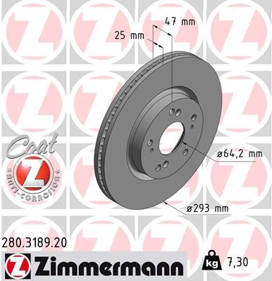 ZIMMERMANN 280.3189.20 Fren Sistemleri Fren Diski - HONDA CIVIC IX (FK) uyumlu
