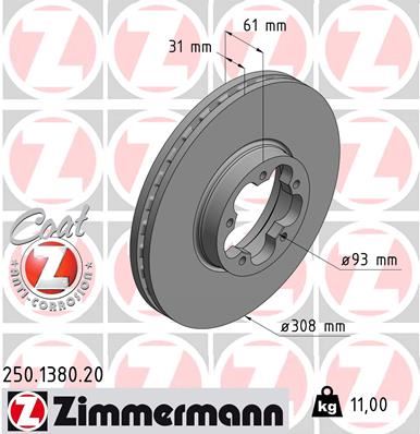 ZIMMERMANN 250.1380.20 Fren Sistemleri Fren Diski - FORD TRANSIT V363 Minibüs/Otobüs (FAD, FBD) uyumlu