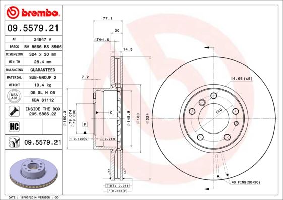 BREMBO 09.5579.21 Fren Sistemleri Fren Diski - BMW 7 (E32) uyumlu