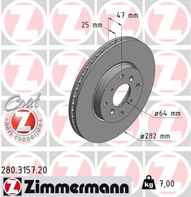 ZIMMERMANN 280.3157.20 Fren Sistemleri Fren Diski - HONDA ACCORD VI (CK, CG, CH, CF, CL) uyumlu