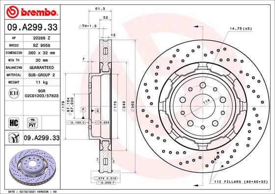 BREMBO 09.A299.33 Fren Sistemleri Fren Diski - MASERATI QUATTROPORTE V uyumlu