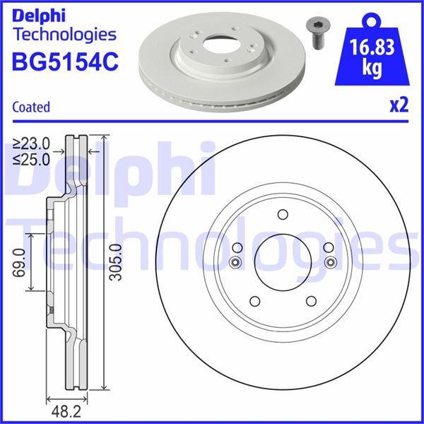 DELPHI BG5154C Fren Sistemleri Fren Diski - HYUNDAI SONATA VIII (DN8) uyumlu