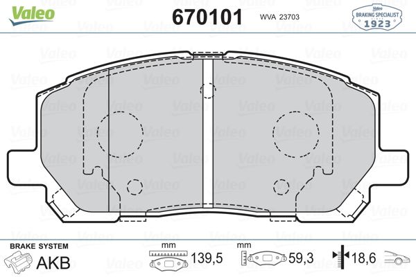 VALEO 670101 Fren Sistemleri Fren Balatası - LEXUS RX (_U3_) uyumlu