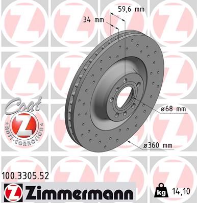 ZIMMERMANN 100.3305.52 Fren Sistemleri Fren Diski - AUDI A8 D2 (4D2, 4D8) uyumlu
