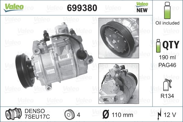 VALEO 699380 İklimlendirme Sistemi Kompresör Parçaları - AUDI A4 B6 (8E2) uyumlu