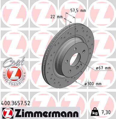 ZIMMERMANN 400.3657.52 Fren Sistemleri Fren Diski - MERCEDES-BENZ C-SERISI (W204) uyumlu