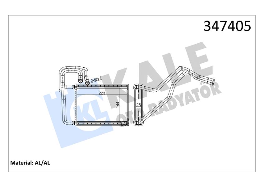 KALE OTO RADYATÖR 347405 İklimlendirme Sistemi İç Mekan Isı Değiştirici - KIA CERATO I Sedan (LD) uyumlu
