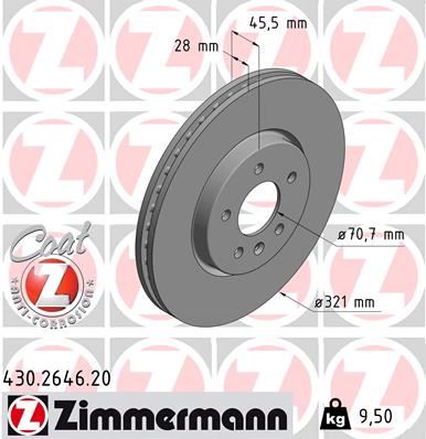 ZIMMERMANN 430.2646.20 Fren Sistemleri Fren Diski - OPEL INSIGNIA B Grand Sport (Z18) uyumlu