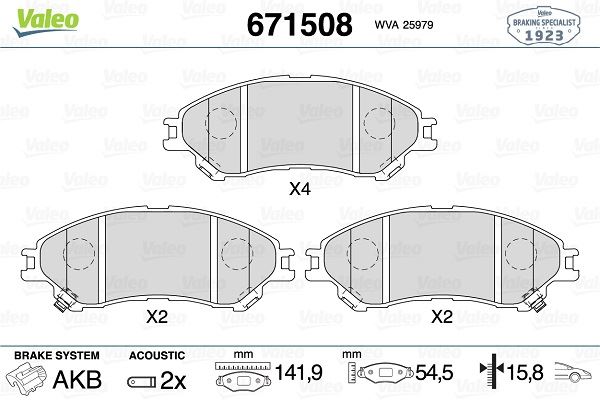 VALEO 671508 Fren Sistemleri Fren Balatası - SUZUKI SX4 S-CROSS (JY) uyumlu