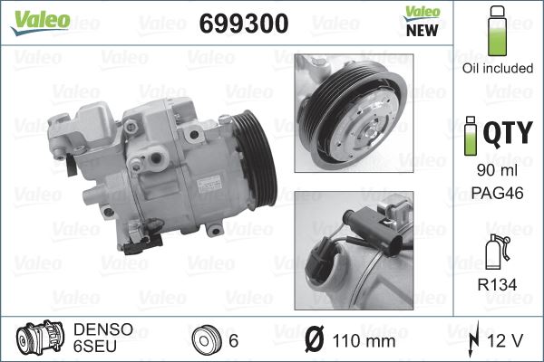VALEO 699300 İklimlendirme Sistemi Kompresör Parçaları - MERCEDES-BENZ A-SERISI (W168) uyumlu