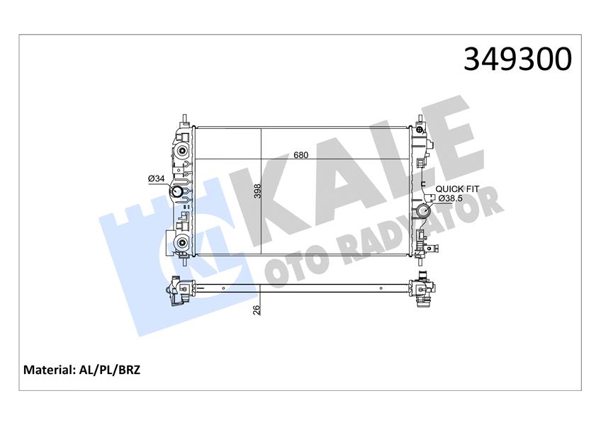KALE OTO RADYATÖR 349300 Soğutma Sistemi Su Soğutucu & Parçaları - OPEL ASTRA J Sports Tourer (P10) uyumlu