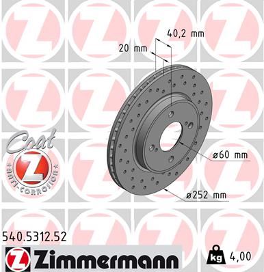 ZIMMERMANN 540.5312.52 Fren Sistemleri Fren Diski - SUZUKI BALENO (FW, EW) uyumlu