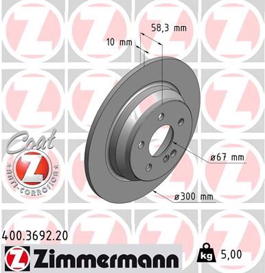 ZIMMERMANN 400.3692.20 Fren Sistemleri Fren Diski - MERCEDES-BENZ SL (R230) uyumlu