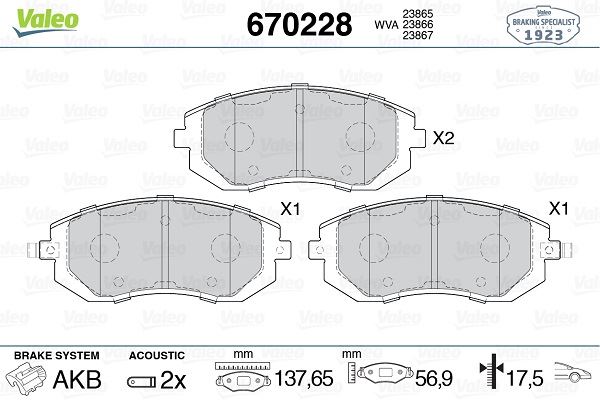 VALEO 670228 Fren Sistemleri Fren Balatası - SUBARU IMPREZA Sedan (GE, GV) uyumlu