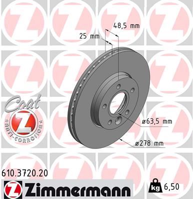 ZIMMERMANN 610.3720.20 Fren Sistemleri Fren Diski - VOLVO V40 Cross Country (526) uyumlu