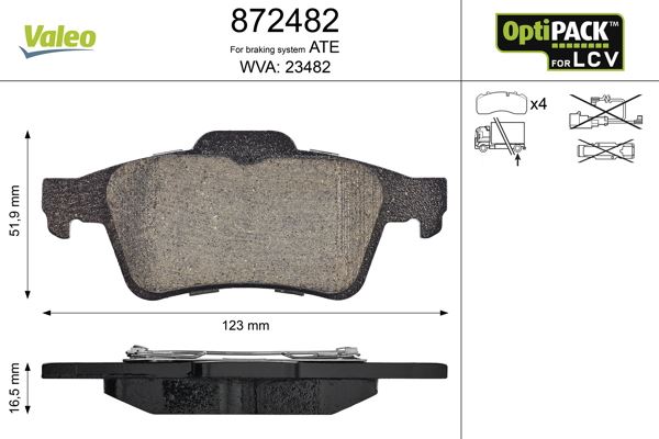 VALEO 872482 Fren Sistemleri Fren Balatası - NISSAN CABSTAR E (TL_, VL_) uyumlu