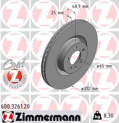 ZIMMERMANN 600.3261.20 Fren Sistemleri Fren Diski - VW POLO VI (AW1, BZ1, AE1) uyumlu